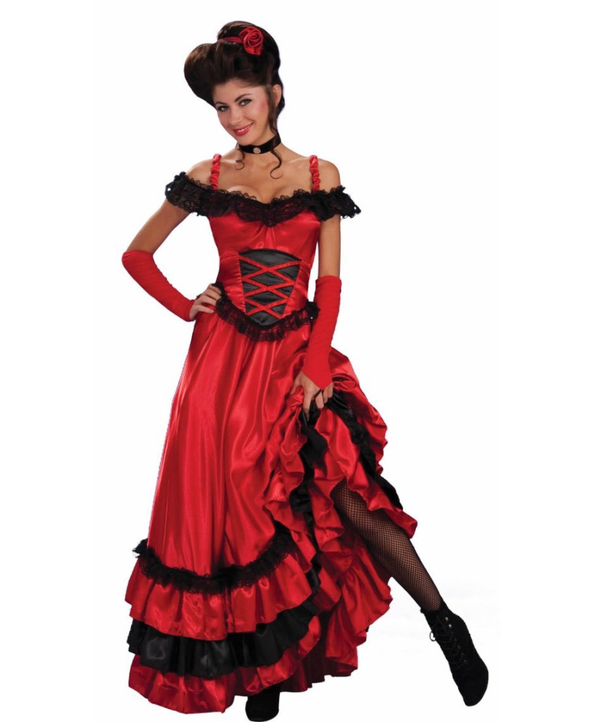 F38 Red Moulin Rouge Burlesque Western Saloon Girl Fancy Dress Costume 
